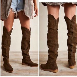 Free People Banks Over the Knee Deep Khaki Boots with Box Size 37 (US 7)